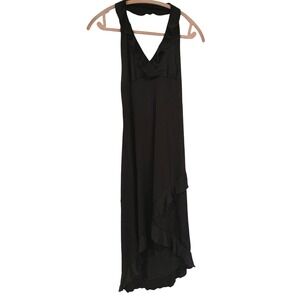 Black Ruffle Halter High-Low Dress Open Back L Y2K Vintage Whimsigoth Gauzy